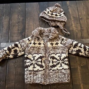 Cowichan Sweater and Hat in Brown and Cream
